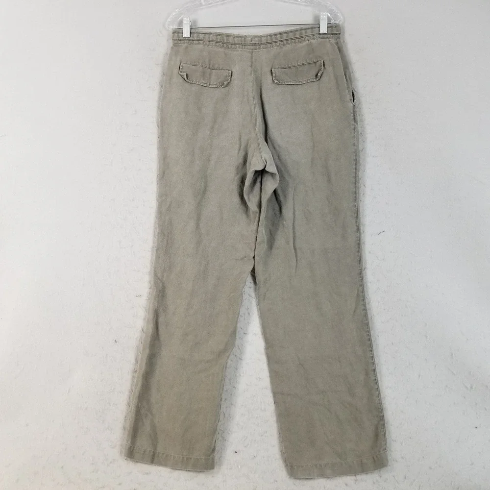 Tasso Elba Pants Mens S Green 100% Linen Drawstring Waist Straight Leg Casual